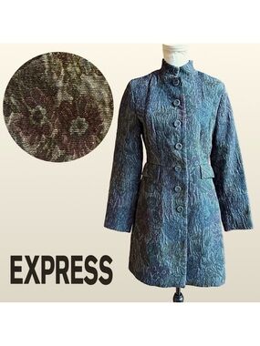 Express Nehru Mandarin Jacket Floral Brocade Jacquard Lined Coat (8)